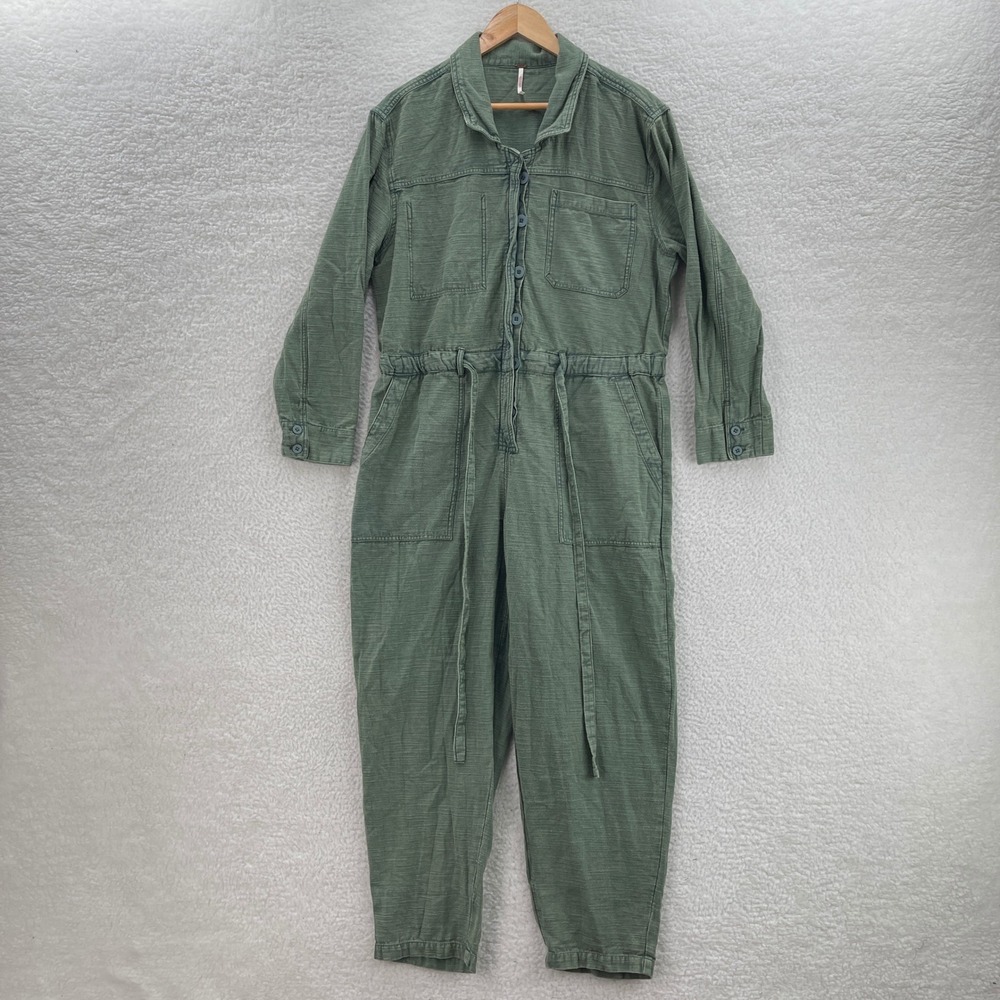Free People Jumpsuit Womens Large Green Coveralls Canvas Romper Boho Festival